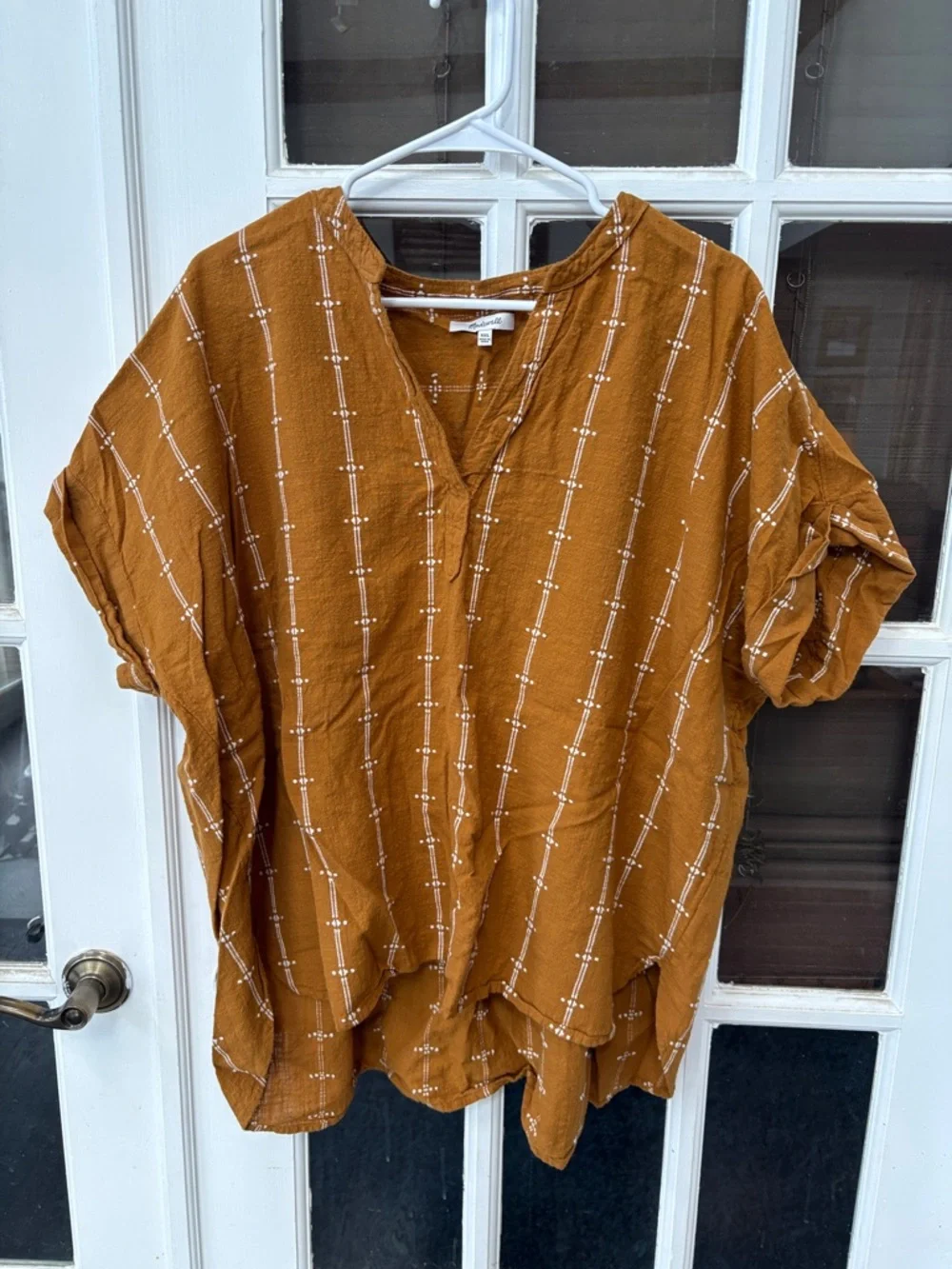 018 Madewell Rust V-Neck Tunic Top with White Stitching - Picture 1 of 6